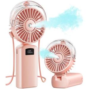 Gaiatop Portable Misting Fan, 180° Foldable Handheld, 3 Speeds USB Rechargeable, Spray Water Mist with LED Digital Display, Personal Cooling Mini Hand Fans for Travel, Hiking, Concert, Outdoor, Pink