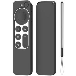 K TOMOTO Compatible with Apple TV 4K Siri Remote Case 2021, Silky-Soft Anti-Slip Protective Silicone Cover for Siri Remote Control 2nd Generation [Lanyard Included], Black