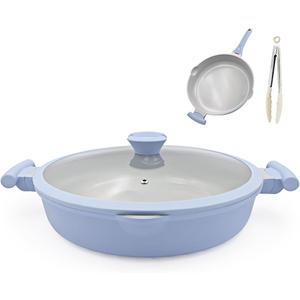 AIKENBBKK Ceramic Frying Pan Skillet Nonstick with Lid, 14 Inch Large Deep Saute Pan, Big Induction Pan Non Stick, 2-1 Cooking Cookware with Helper Handle,Family Size,Suitable for All Stoves,PFOA-Free