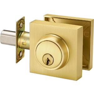 Single Cylinder Deadbolt Lock - Gold Satin Brass Square for Front Door with 3 Keys Modern Heavy Duty High Security Lock (Deadbolt, Satin Brass)