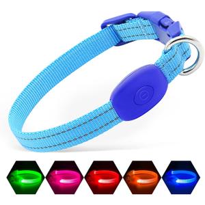 Illumifun LED Collar for Small Dogs - USB Rechargeable Dog Safety Collar Light, Adjustable Nylon Webbing Light Up Collar for Your Pups (Blue, X-Small)