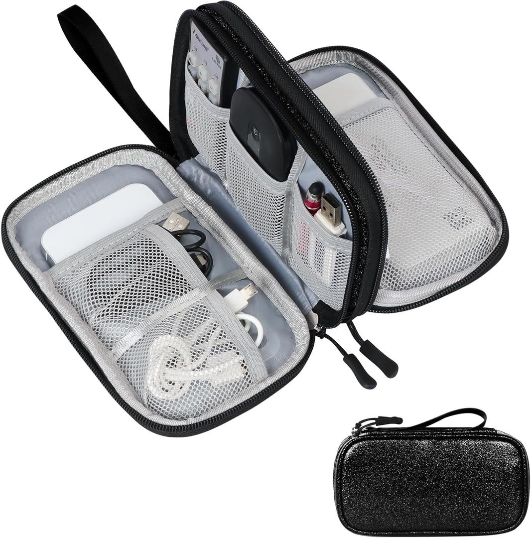 Skycase Electronic Organizer Travel Case - Waterproof Travel Cord Pouches for Organization, Cable Organizer, All-in-One Double Layers Storage Bag for Accessories, Charger, Cable, Black (Medium)