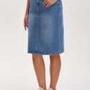 Women's Jean Skirt High Waist Back Slit Stretch Below Knee Length Denim Skirts, Large Blue