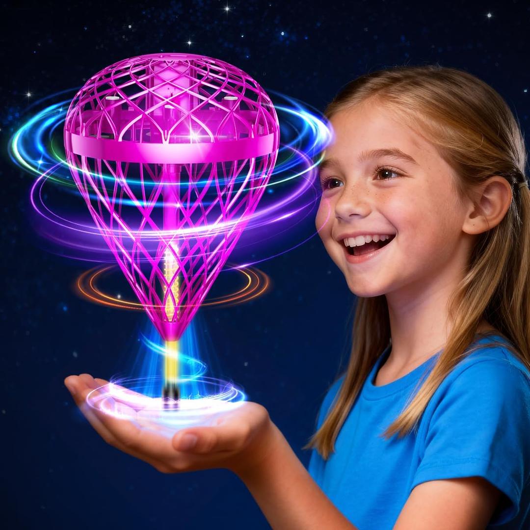 Hand Controlled Flying Orb Ball for Kids, Indoor & Outdoor Hover Toy, Toss & Catch Flying Ball with Protective Cage, Rechargeable Family Play Toy