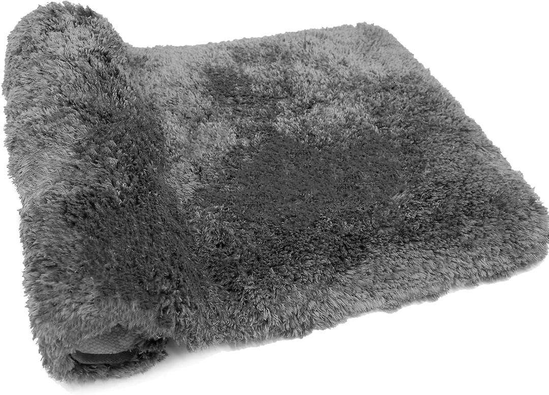 FIFU Bathroom Rugs 17" W x 24" L, Bath Mat for Bathroom, Bedroom, Laundry Room & Kitchen, Non-Slip Rubber Latex Backing, Extra Soft and Absorbent Microfiber Carpet, Machine Washable Rug, Dark Gray (Grey)