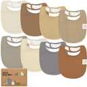 8-Pack Organic Baby Bibs for Boys, Girls - Soft Cotton Drooling and Teething Bibs for Baby Girl & Boy, Extra Absorbent, Easy to Clean & Put On for Toddler, Newborn, Infant 0-24 Months (Terracotta)