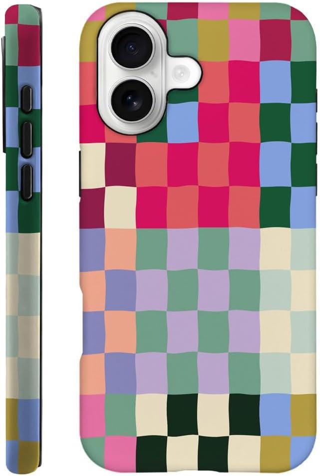 SEized Case Compatible with iPhone 17,Colorful Checkerboard Phone Case Dual-Layer Hard Shell Cover for Girl Women Boy Men