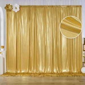 10x10 ft Gold Sequin Backdrop Curtain Panels for Parties, Wrinkle Free Glitter Photo Backdrop Drapes 2 Panels 5x10FT Shimmer Back Drop Cloth for Wedding Birthday Christmas Photography Background