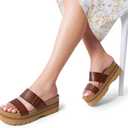 DREAM PAIRS Women's Platform Slides Sandals Comfortable Arch Support Two Strap Slip On Fashion Beach Wedge Sandals, US 9