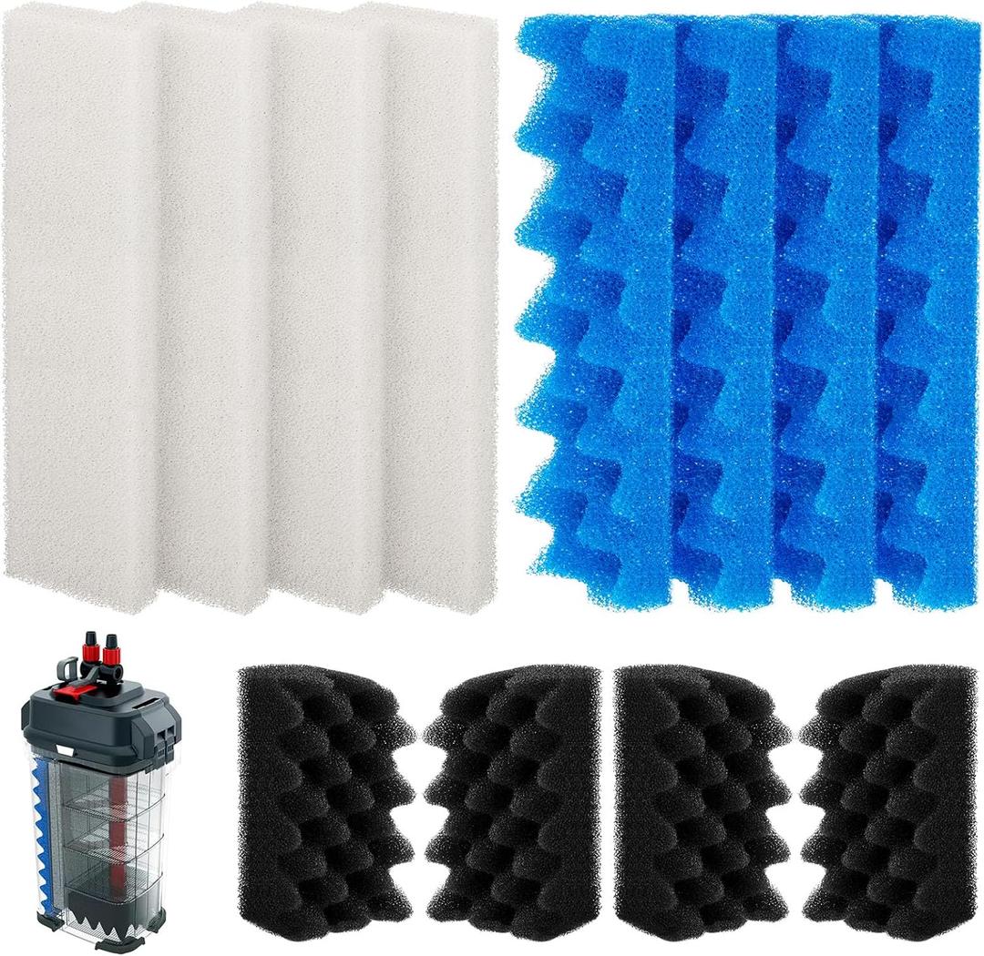 12 Pack 406/407 Bio Foam Replacement Aquarium Filter Media Kit Compatible with Fluval 406/407 Canister Filter, Bio Foam Sponge Set  4 White, Black & Blue for Biological and Mechanical Filtration