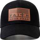 Christian US Flag Hat for Men Women, Faith Over Fear Cross Hat, Jesus USA Flag Leather Patch Adjustable Baseball Cap