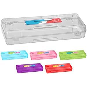 Enday Pencil Box Blue, Storage Organizer Utility Box, Multipurpose Long Ruler Length School Office Supplies Plastic Pencil Case for Kids & Adults 