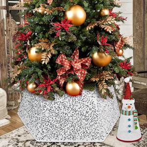 SHENG HONG 26 Inch Christmas Tree Collar Christmas Tree Ring Christmas Decorations for Party Holiday Home Decoration -Silver