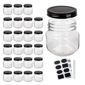 QAPPDA Mason Jars, Glass Jars With Lids 8 oz, Canning Jars For Pickles And Kitchen Storage, Wide Mouth Spice Jars With Black Lids For Honey, Caviar, Herb, Jelly, Jams, Set of 24