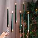 Eywamage Dark Green Flameless Taper Candles with Remote, Flickering Battery Operated LED Wax Candlesticks, Set of 6