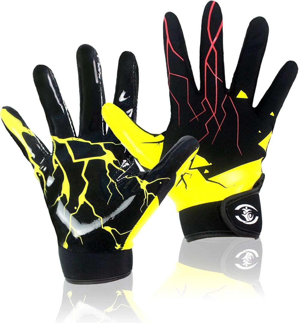 Youth Football Gloves -Sticky Football Receiver Gloves with Tacky Silicone Palm for Kids Girls Boys Flag Football Practice Games, Stretch Fit Quick-Dry Excellent Grip Football Receiving Gloves Youth-XS/S