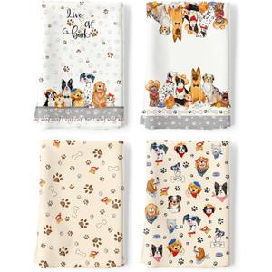Cute Dogs Tea Towels, Cotton Kitchen Towel 18.9  27.5 Inch, Quick Drying Dish Cloth for Party Anniversary Holiday Decoration, Gift for Dog Lovers