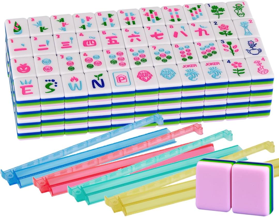 Pink Acrylic American Mahjong Tile Set 166 Mahjong Tile Set 1.2-inch American Mahjong Set with 4PCS Mahjong Racks with Pushers