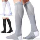 CelerSport 3 Pairs Compression Socks for Men and Women 20-30 mmHg Running Support Socks (Small-Medium, Black + White + Grey)