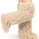 IXU Thigh High Fur Boots,Over the Knee Furry Boots for Women,Fuzzy Fluffy Tall Long Faux Boot Snow Winter Round Toe (9, Beige)