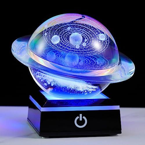 3d Solar System Model Galaxy Crystal Ball 80mm 3.15inch - Saturn Shape Outer Space Astronomy Gifts Room Decor Unique Gifts For Men Him Birthday Dad Physics Science Teacher Night Light Planet Lamp