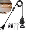 Hanging Lantern Extension Cord Cable, E26/E27 Pendant Light Socket with 15ft, On/Off Switch Hanging Lamp, Lamp Socket for DIY Pendant Light Fixture Hanging Lantern Cable, Black (Extension Cord Cable)