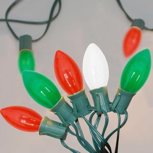 SUNSGNE C9 LED Outdoor Vintage Christmas Lights, 25FT Christmas Tree Lights with 26 0.6W LED Red Green White Bulbs(1 Spare) for Patio Garden Holiday Home Dcor, Green Wire