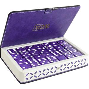 Dominos Set for Adults and Kids - Domino Set for Classic Board Games - Thick Jumbo Dominoes Double 6 for Travel Games - Purple Domino's 28 Tiles with Case