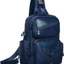 Genuine Leather Sling Bag for Men Large Crossbody Shoulder Bag Casual Sling Backpack Anti-Theft Travel Chest Purse