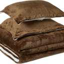 Amazon Basics Reversible Sherpa Comforter Set with Pillow Sham, Brown, King, Twin/Twin XL