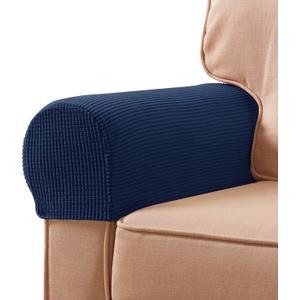 SUBRTEX Stretch Couch Arm Covers Set of 2, Checkered Sofa Arm Slipcovers, Anti-Slip Armrest Covers for Recliner and Armchairs, Pet Proof, High Stretchy, Hook & Loop Tape, Navy