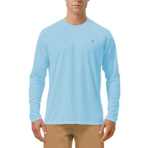 Roadbox Mens UPF 50+ UV Sun Protection Shirts Outdoor Long Sleeve SPF Rash Guard for Fishing Hiking Swimming Running, Blue Large
