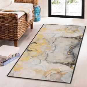 Area Rug, Washable and Non-Slip 2'x4' Painting Gray Black Gold Marble Stone Vintage Small Indoor Entryway Door Mat, Floor Mat Carpet for Bedroom, Kitchen, Bathroom, Laundry, Living Room