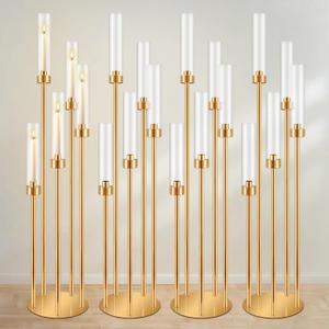 4 Pcs Gold Candelabra Centerpieces 5 Arm 42" Tall Metal Candle Holder Floor Candelabra Wedding Centerpieces Metal Candlestick Holders with Acrylic Removable Lampshade for Christmas Decoration