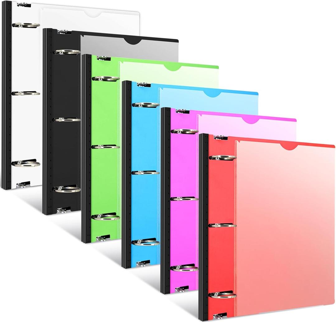 INFUN 1.5 Inch Telescoping 3 Ring Binder - 6PCS, Flexible Round Binder with Customizable Front Cover and Clear Catalog Pocket, 1.5Inch Rings, 370 Sheet Capacity (Multicolor)