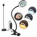 Magnifying Glass with Light Flexible Gooseneck Book Light Craft Lamp 12W 3 Colors Dimmable LED Desk Lamp for Reading Book in Bed at Night Clip on Table, Headboard Working,Studying (Black 2.0)