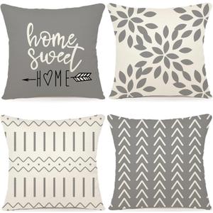 YCOLL Pillow Covers 18x18 Set of 4Modern Sofa Throw Pillow Cover, Decorative Home Outdoor Linen Fabric Geometric Pillow Case for Couch Bed CarGray