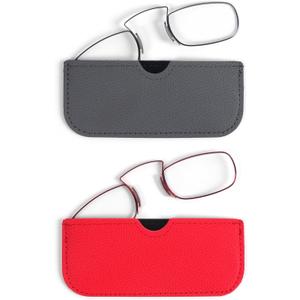 DXYXYO Armless Reading Glasses for Women Men, 2 Pack Mini Thin Legless Nose Clip Readers Compact with Small Portable Case