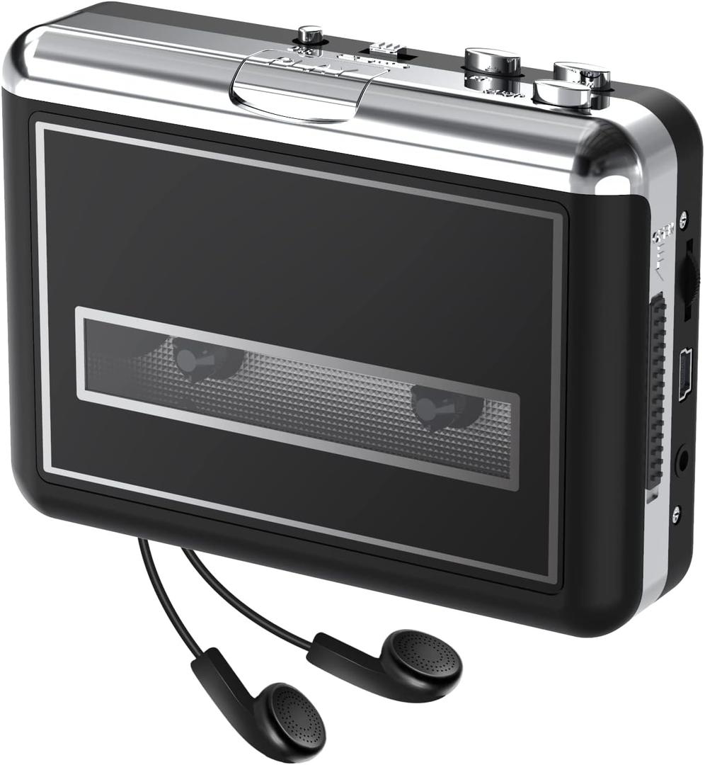 Cassette Player - Compact Tape Player Portable Recorder with Earphone-Convert Audio Music Cassette to MP3 Digital, Compatible with Laptop/PC/MAC- for Entertainment, Travel, Light Sports(Black)