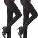 2 Pairs Opaque Tights For women 80D,Women's Soft Control Top Tights Women's Solid Color Tights (X-Large, Black)
