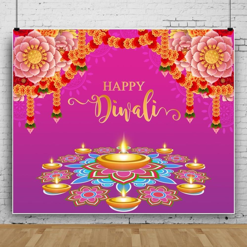 Happy Diwali Backdrop Diwali Party Decorations Supplies Backdrop Marigold Deepavali Indian Festival Banner Photo Studio Props 10x8ft(300x240cm)