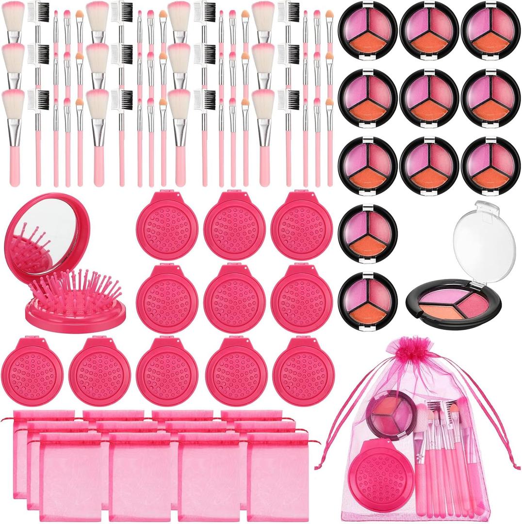 Willinglong 12 Sets Kids Makeup Kit for Girls, Kids Spa Party Supplies for Girls, Sleepover Makeup Cosmetic Set Birthday Party Favors Toddler Girl(Rose Red)