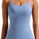 RUNNING GIRL Yoga Tank Tops for Women Built in Shelf Bra B/C Cups Strappy Back Activewear Workout Compression Tops (Blue, M)