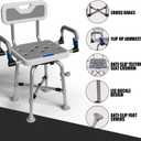 360 Swivel Shower Chair for Elderly and Disabled 400lbs Heavy Duty Bathing Transfer Stool with Armrests & Backrest Adjustable Height Bath Chair for Inside Shower Standard Bathrooms & Bathtubs Gray