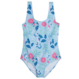 Real Essentials Girl's Surf UPF 50+ Printed One Piece Beach Swimsuit - Swimwear for Girls XL