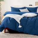 NEXHOME PRO 100% Washed Cotton Duvet Cover Super King 108"x98", Organic Natural Linen Look Textured 3 Pieces Bedding Set Royal Navy Klein Blue Breathable (No Comforter)