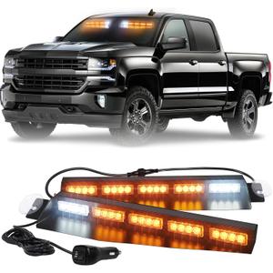 XRIDONSEN Emergency Visor Lights Bar Interior Windshield Strobe Lights 40 LED Amber Warning Flashing w/White Take Down Deck Split Mount for Construction Vehicles Snow plow Trucks (2x17 inch) (Yellow/Amber)