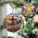 2 x Cross Ornament: Christmas Ornaments, Religious Christmas Decorations for Tree, Catholic Ornament & Christian Holiday Decor | Religious Cross Gifts, Christian Gifts - Design A
