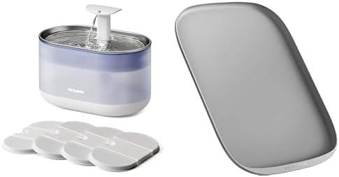 Bundle of PETLIBRO Automatic Cat Water Fountain, Stainless Steel, Ultra Quiet,71fl oz/2.1L, Two Flow Modes with 4 Large Filters + 17.7''x 12'' Safety Silicone Cat Food Mat for Feeder & Fountain