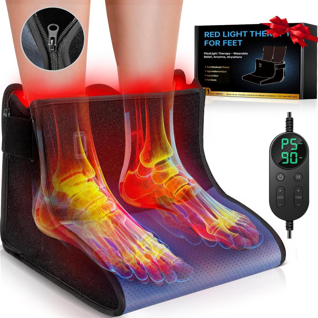 Upgraded Red Light Therapy for Feet 3 Modes, 180 Dual-Wavelength 3-in-1 Chips LEDs, Adjustable 10-90 Min Auto Timer, Foldable Infrared Foot Therapy Device for Ankle Heel Plantar Joint Muscle Relief. (Black)